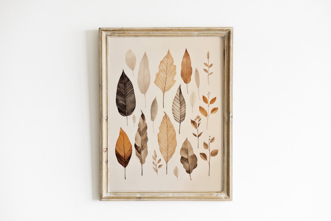 Minimalist Fall Leaves Collection Neutral Autumn Specimen Chart Poster