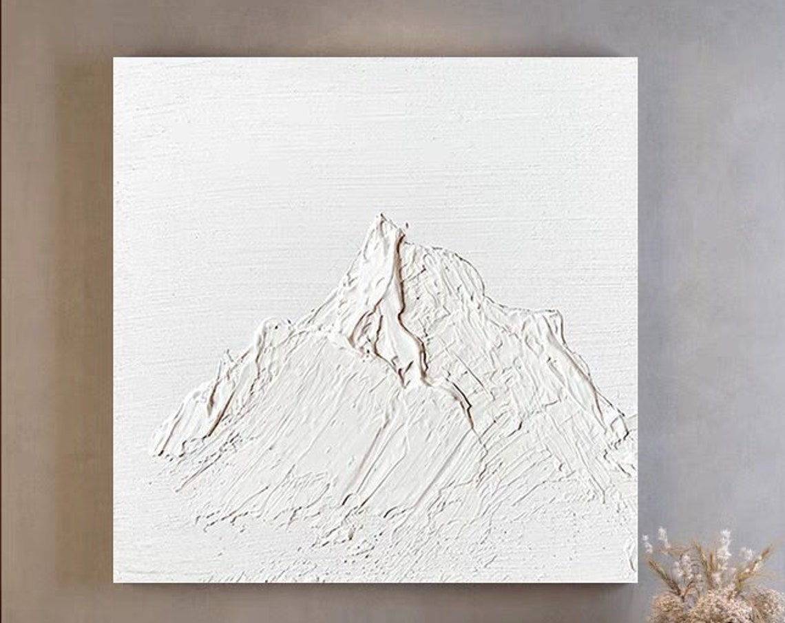 All White Minimalist Mountain Textured Relief Sculpture Poster