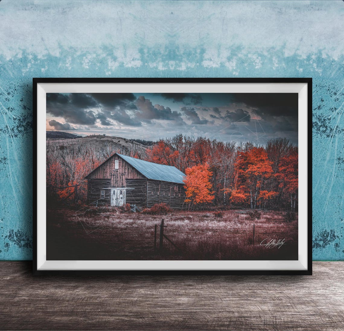 Wyoming Rustic Barn Art Print Autumn Landscape Metal Decor