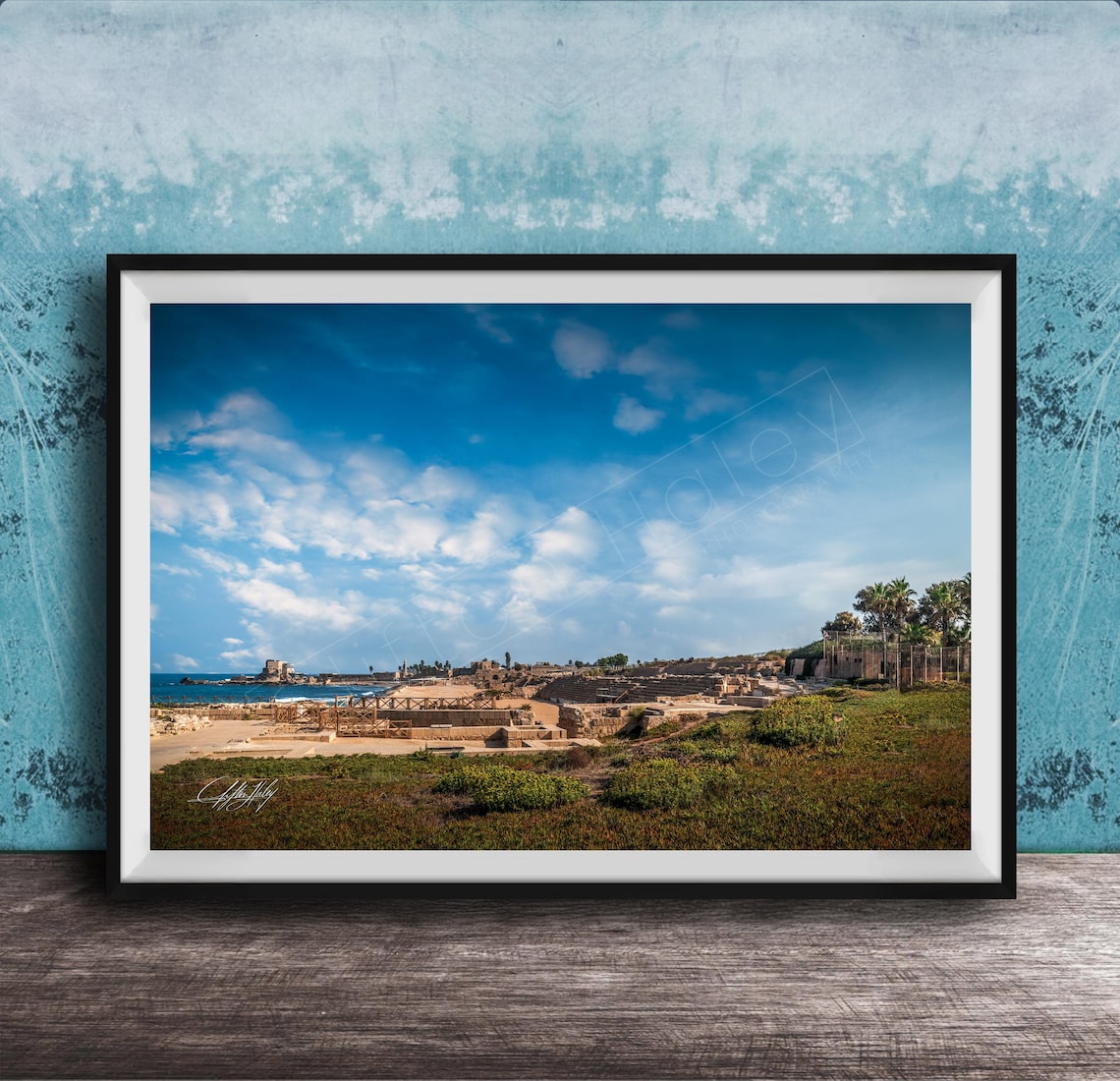 Ancient Seaside Ruins Landscape Mediterranean Coast Blue Sky Photo Poster