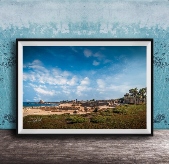 Ancient Seaside Ruins Landscape Mediterranean Coast Blue Sky Photo Poster
