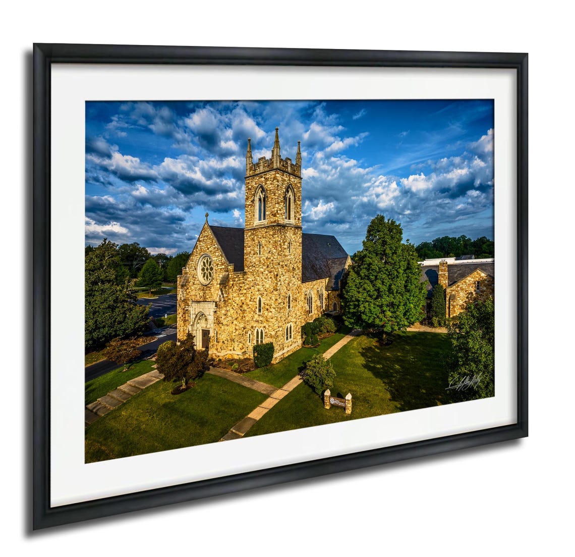 Historic Stone Church Gothic Tower Dramatic Cloudy Sky Wall Art