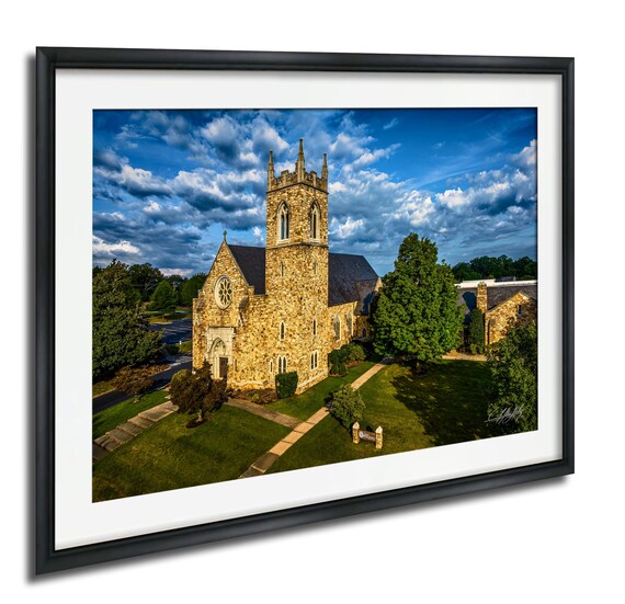 Historic Stone Church Gothic Tower Dramatic Cloudy Sky Wall Art