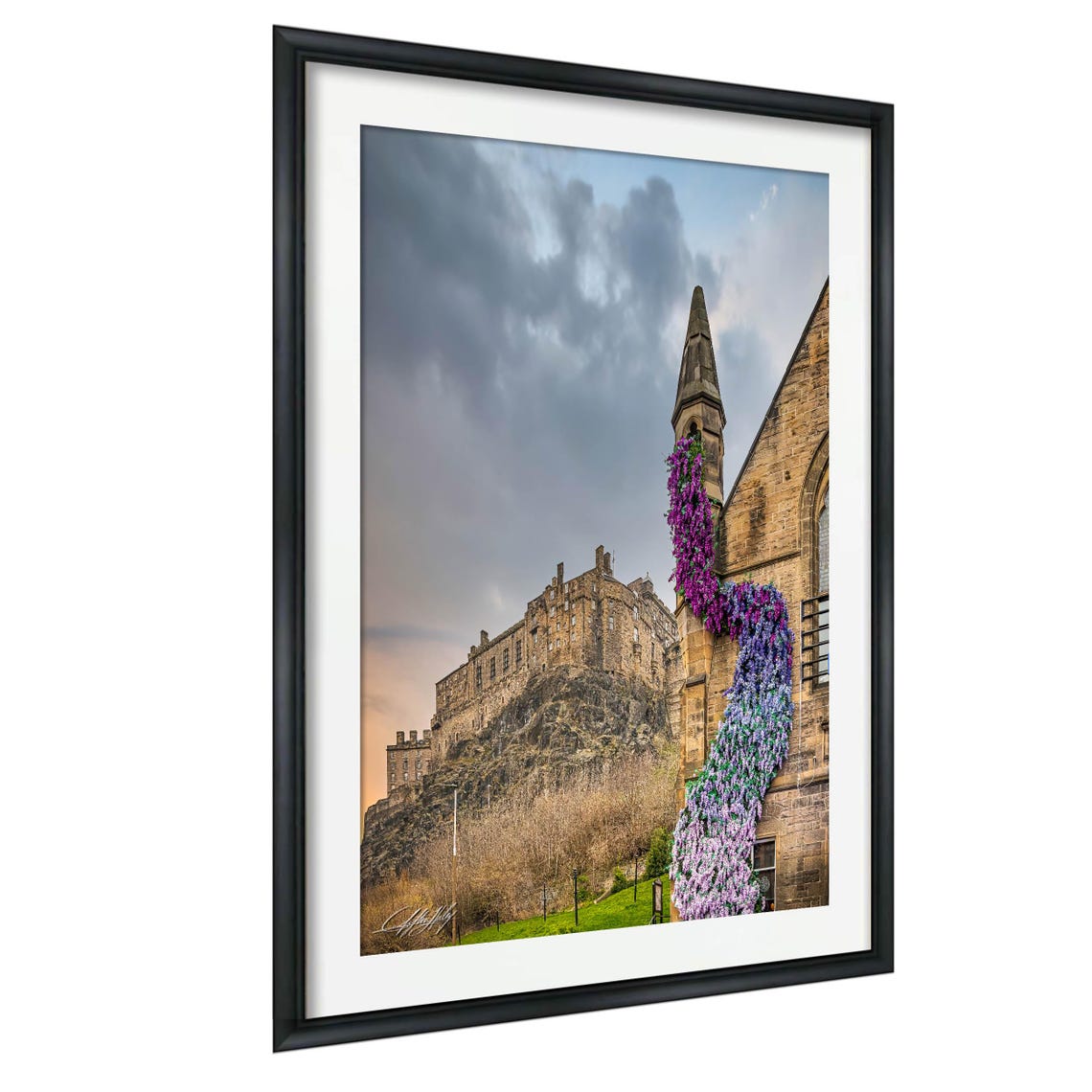 Edinburgh Castle Scotland Floral Cascade Dramatic Sky Photo Poster