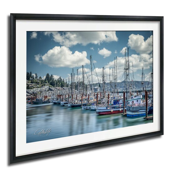 Sailboats Moored In Harbor At Sunset Marina Photography Poster