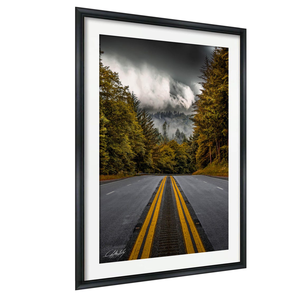 Open Forest Highway Under Rolling Storm Clouds Road Photo Poster