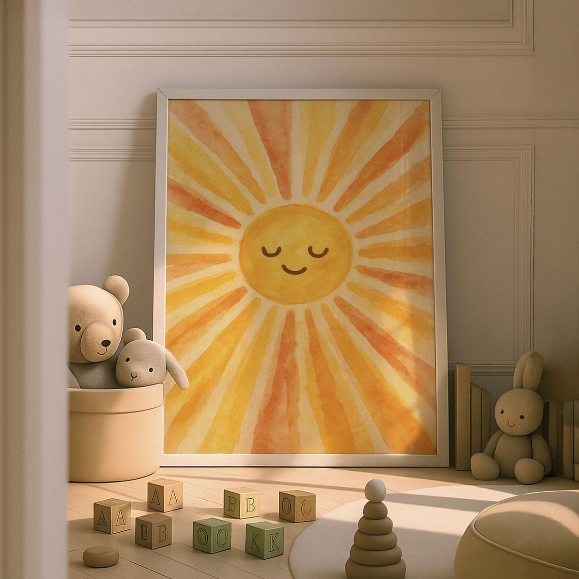 Joyful Sun Nursery Print Whimsical Kids Room Wall Art