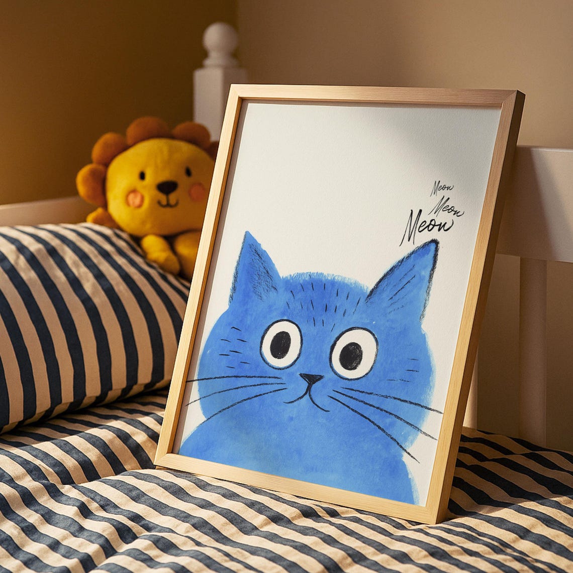 Blue Cat Nursery Print Whimsical Kids Room Decor