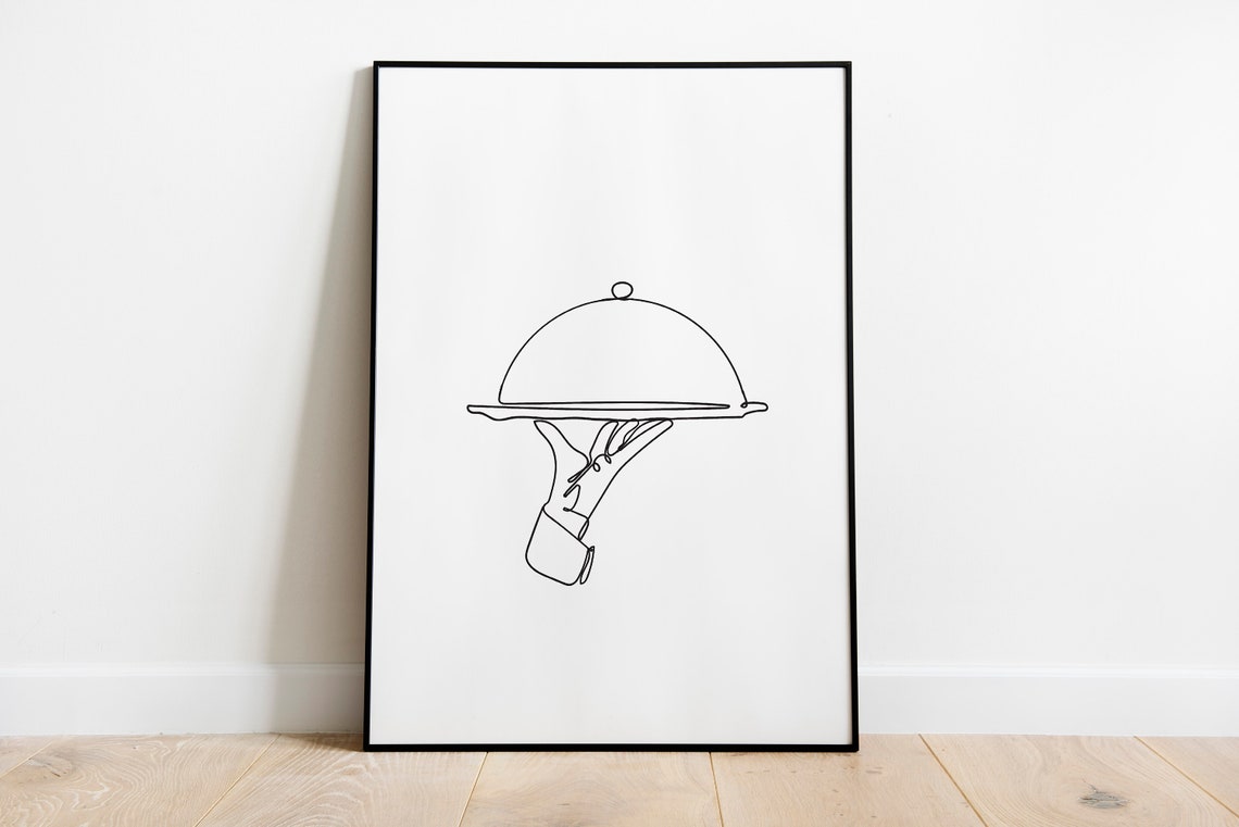 Minimal Dinner Plate Fork Knife Line Drawing Kitchen Sketch Poster - Image 3