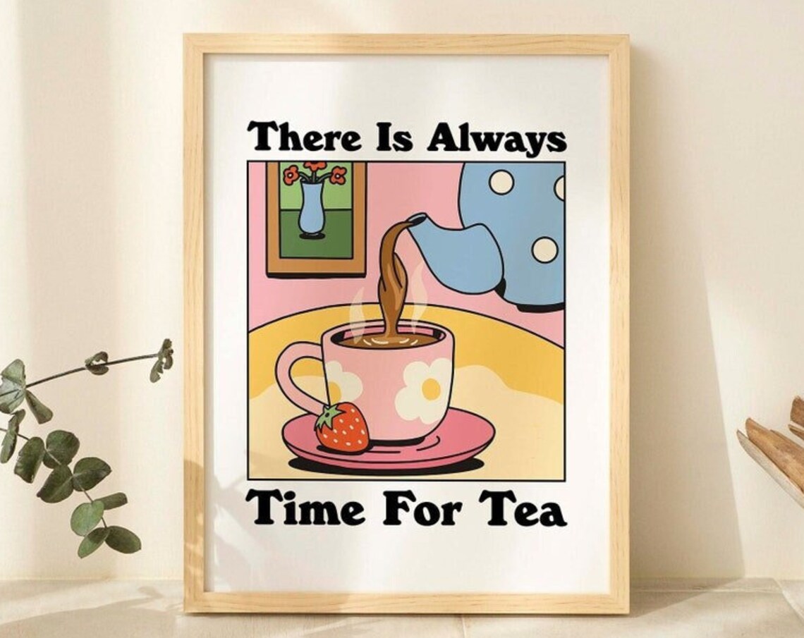 Cafe Tea Retro Drink Poster, Kitchen Decor Art