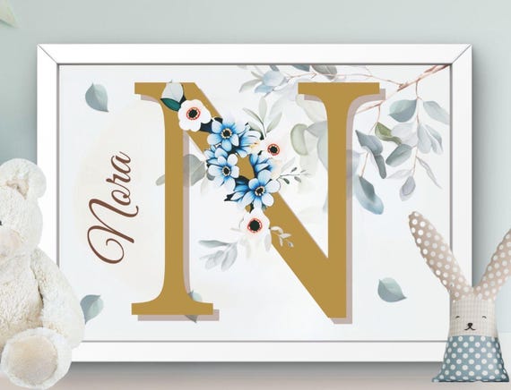 Nursery Decor Poster Wall Art For Kids Letter Flower Wreath