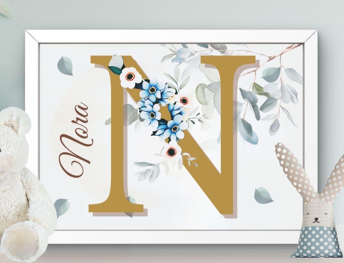 Nursery Decor Poster Wall Art For Kids Letter Flower Wreath
