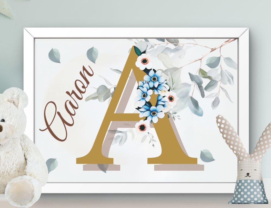 Letter Poster, Flower Wreath Nursery Decor