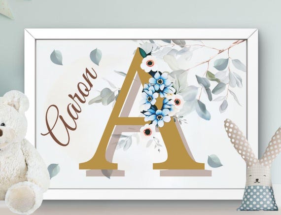 Letter Poster, Flower Wreath Nursery Decor