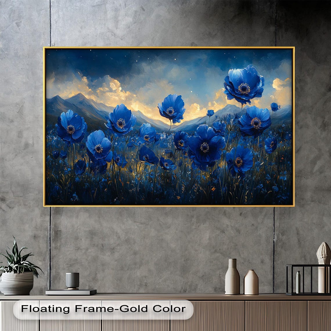 Blue Poppy Art Print, Serene Mountain Landscape - Image 4