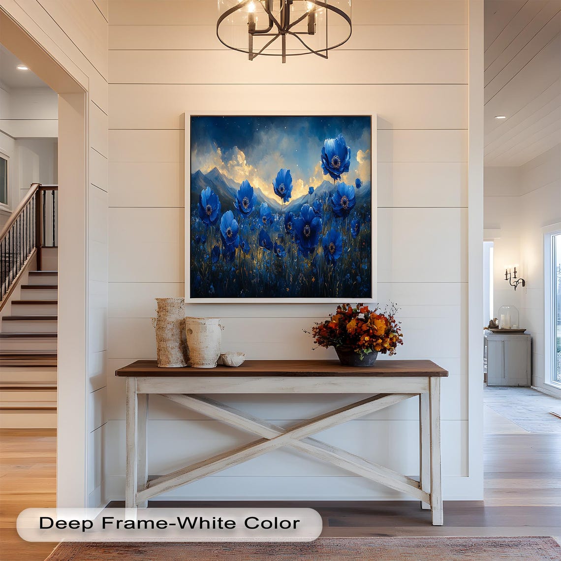 Blue Poppy Art Print, Serene Mountain Landscape - Image 3