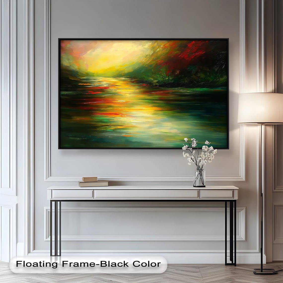 Sunset Reflection Abstract Lake Painting, Modern Living Room - Image 5