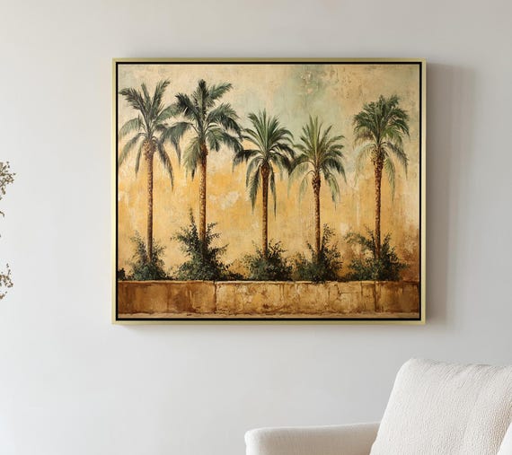 Palm Tree Vintage Tropical Landscape, Rustic Decor