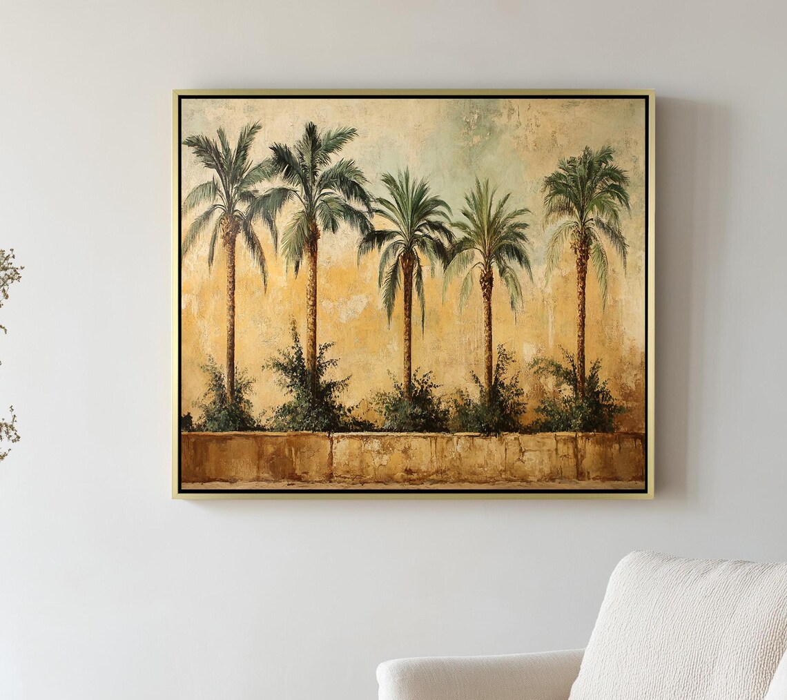 Palm Tree Vintage Tropical Landscape, Rustic Decor