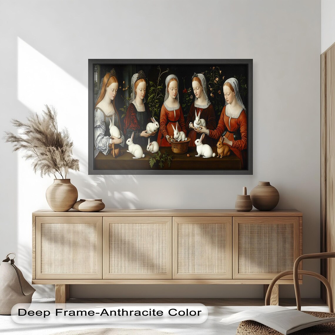Renaissance Rabbit Gathering, Vintage Animal Decor - Image 3