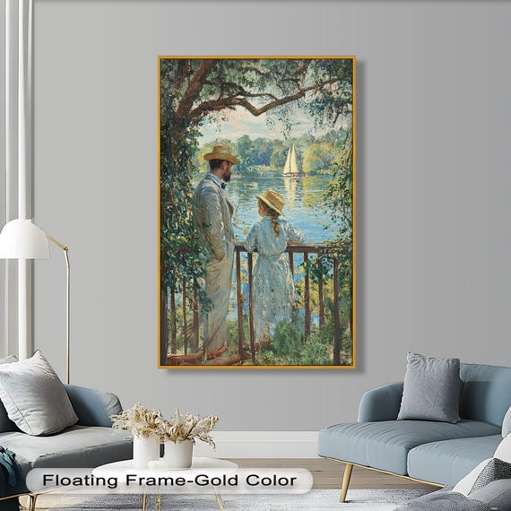 Romantic Couple By The Lake, Vintage Nature Print