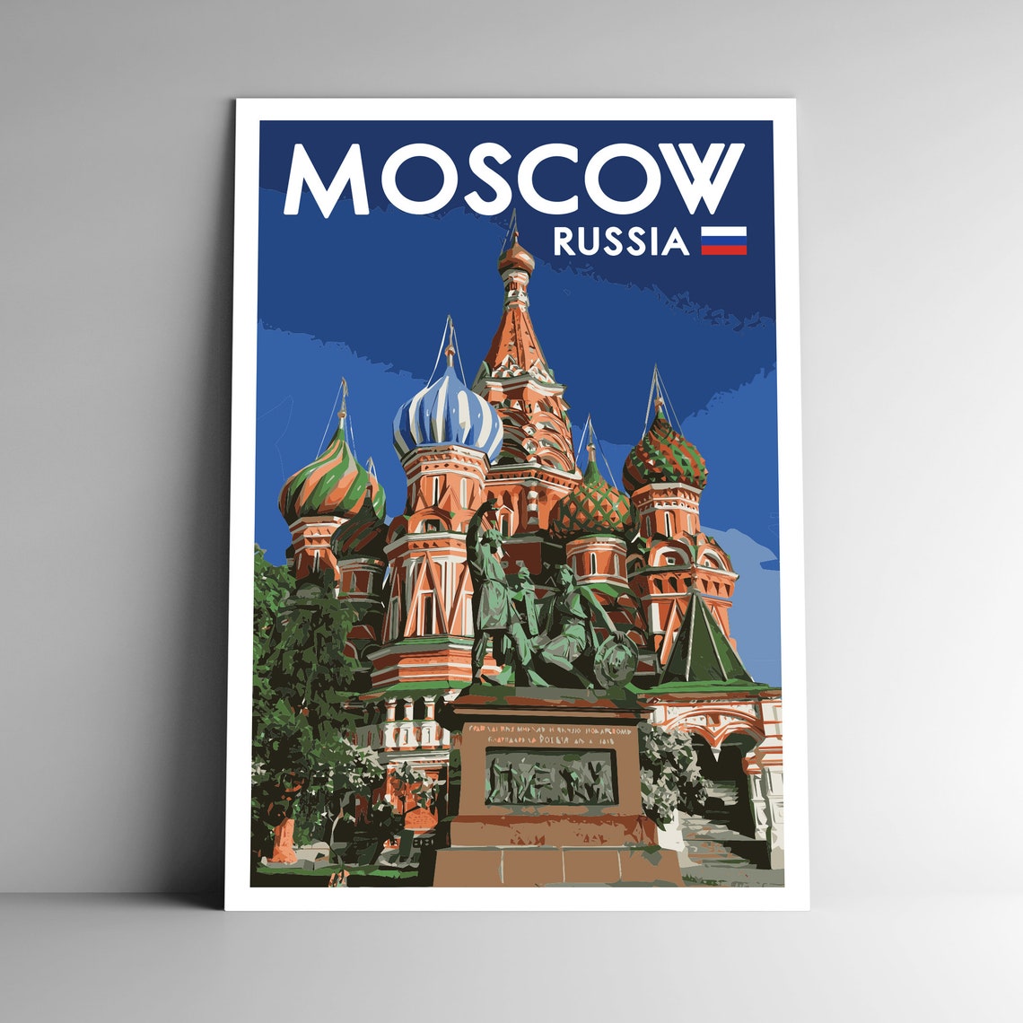 Moscow Russia Saint Basils Cathedral Vintage Style Travel Poster