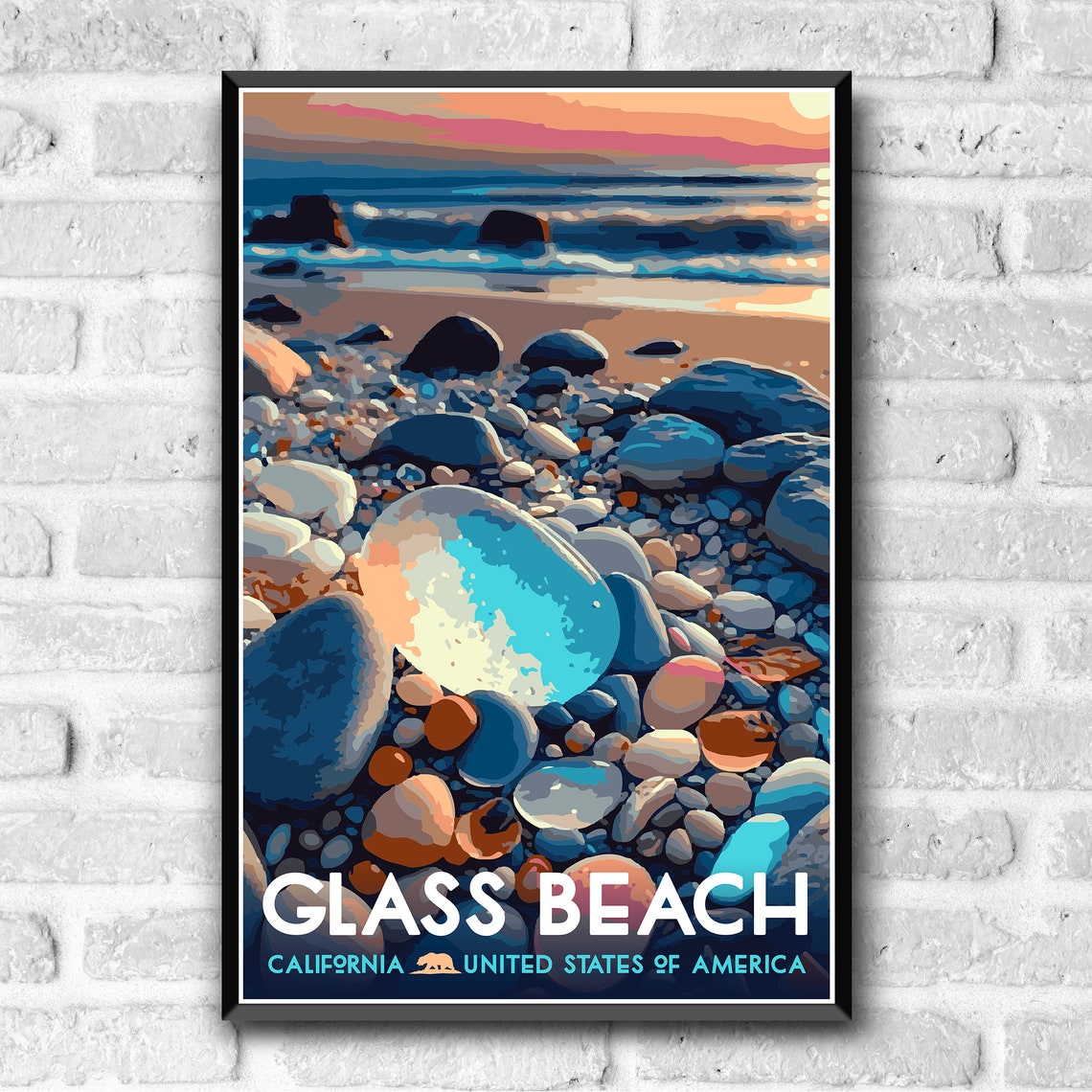 Glass Beach California Vintage Style Travel Poster 8x10 12x18 18x24 24x36 4x6 Postcard Wpa Style United States Usa Art Print Bragg - Image 3