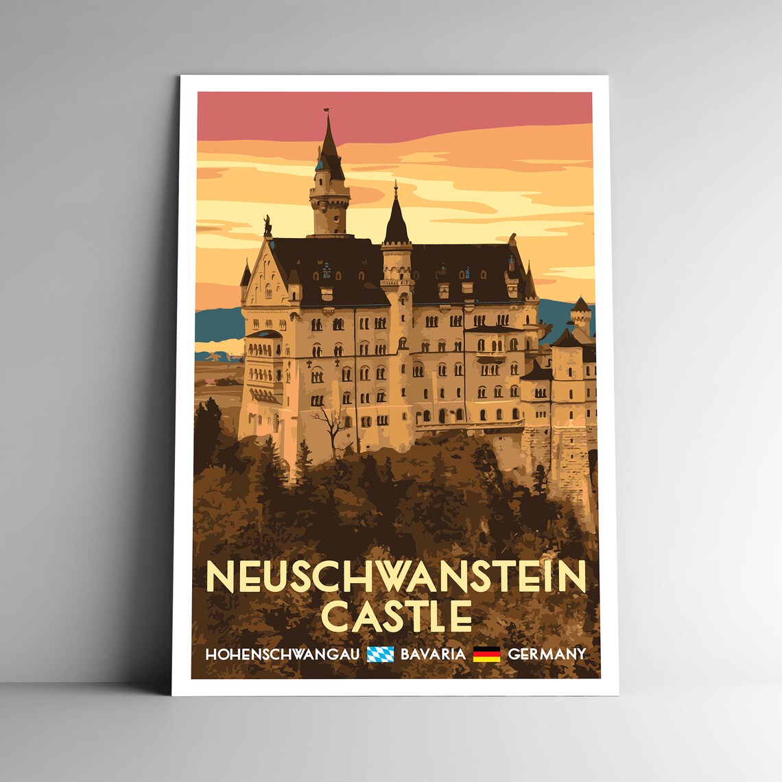 Neuschwanstein Castle Vintage Style Travel Poster