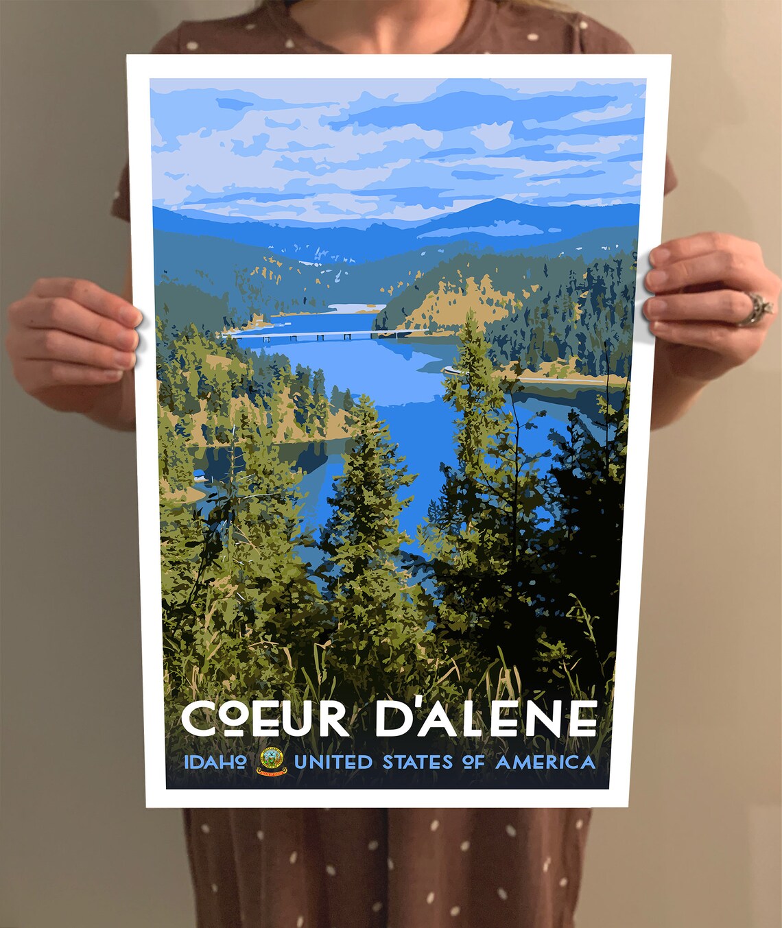 Coeur Dalene Idaho Vintage Style Travel Poster 8x10 12x18 18x24 24x36 4x6 Postcard Wpa Style Mountains Usa Art Print - Image 2