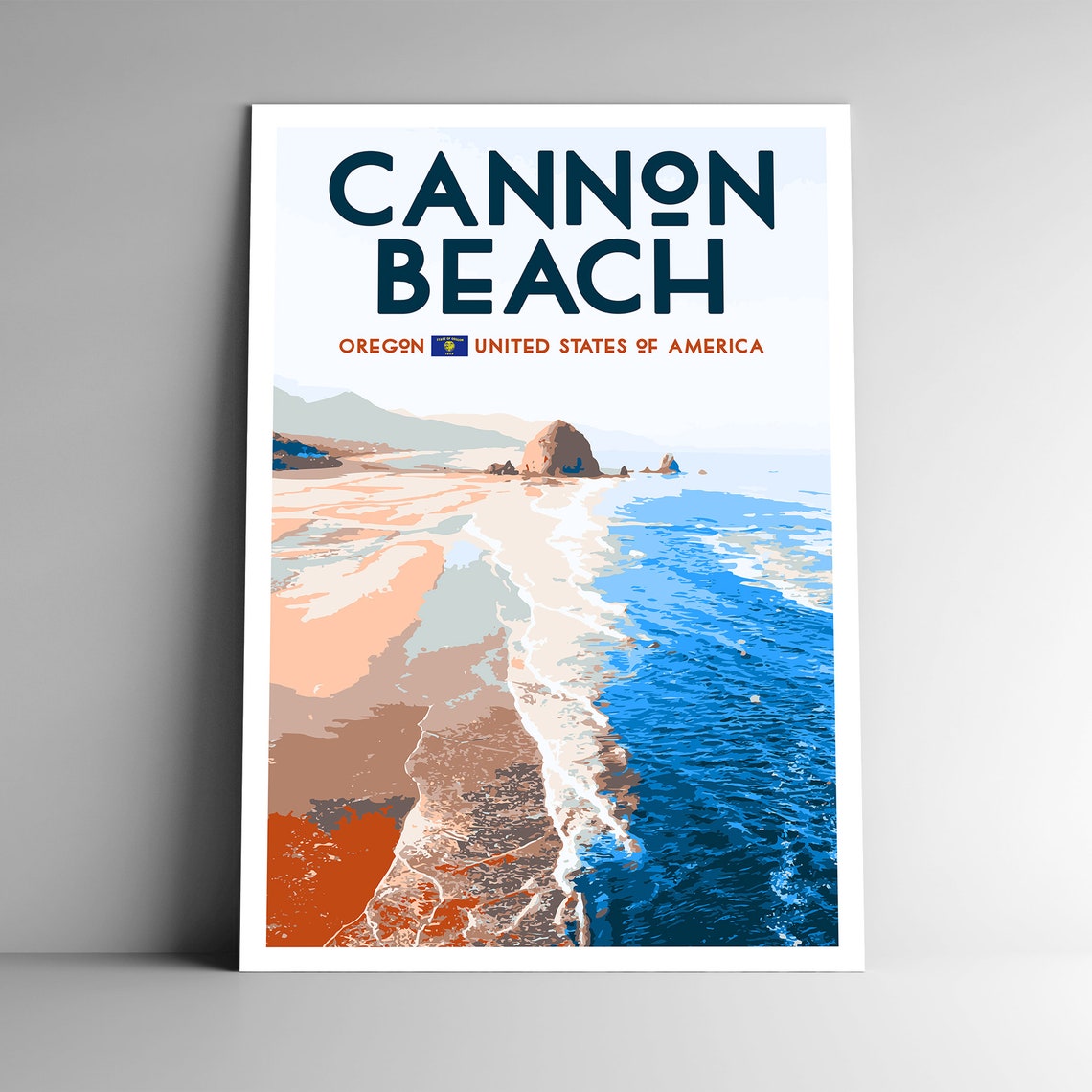 Cannon Beach Oregon Haystack Rock Vintage Style Travel Poster