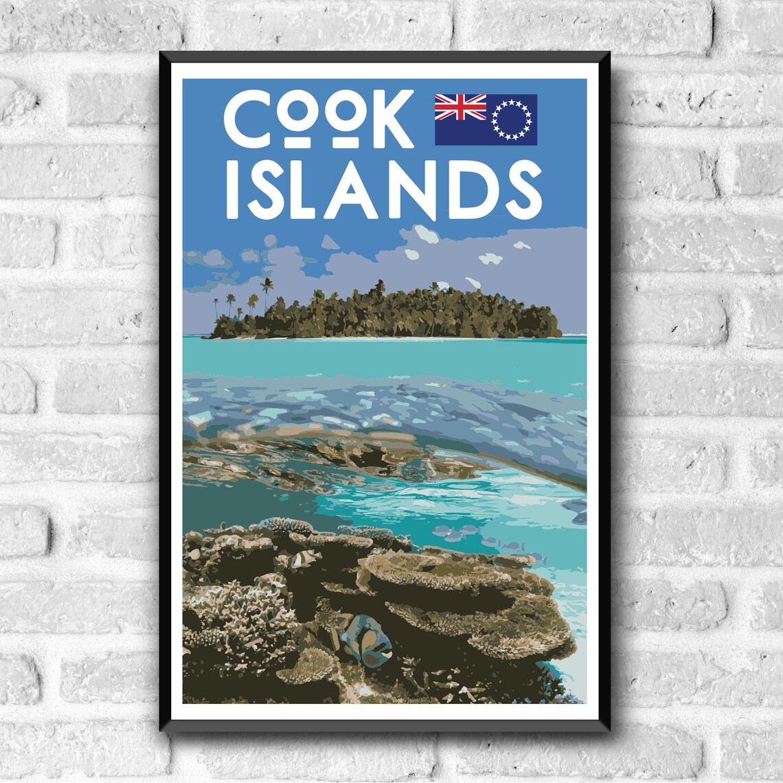 Cook Islands Vintage Travel Poster Tropical Island Coral Reef Art - Image 3