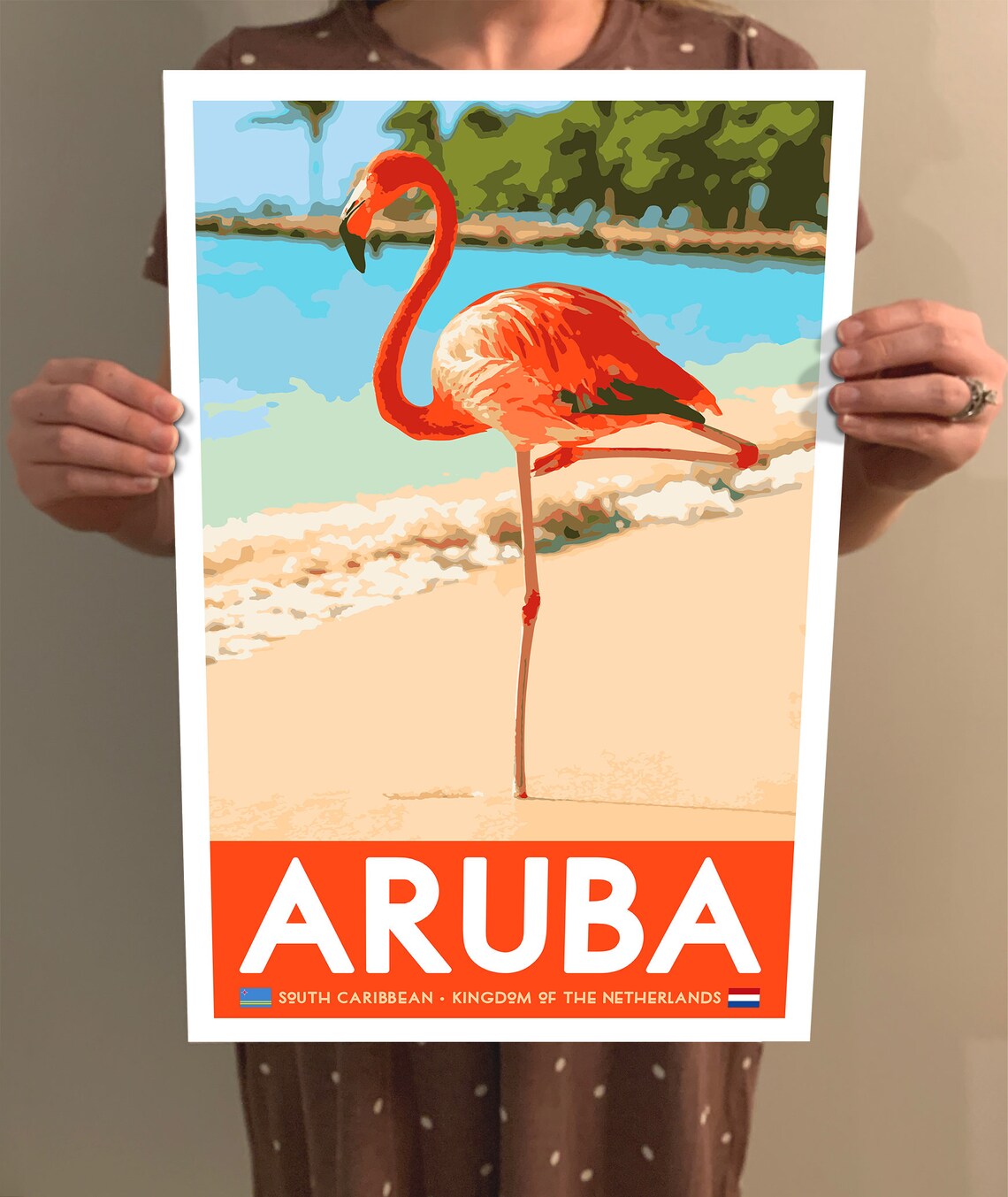 Aruba Flamingo Beach Vintage Travel Poster - Image 2