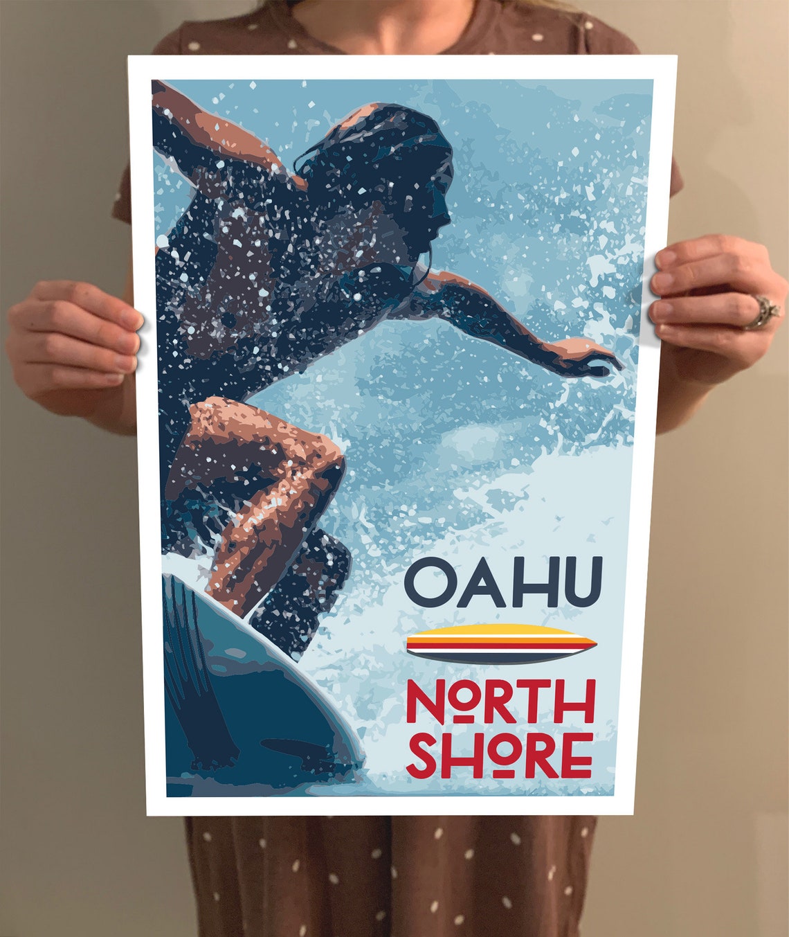 Oahu North Shore Surfer Vintage WPA Style Hawaii Travel Poster - Image 2