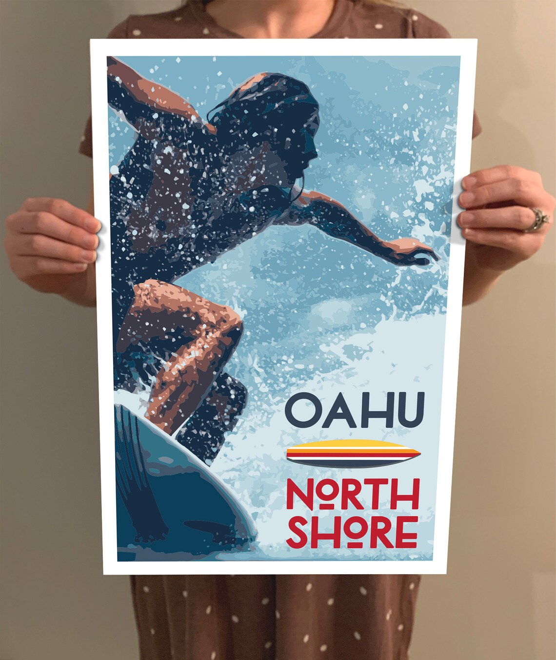 Oahu North Shore Wpa Style Vintage Style Travel Poster 8x10 12x18 18x24 24x36 4x6 Postcard Surfing Surfer Hawaii Usa Art Print - Image 2