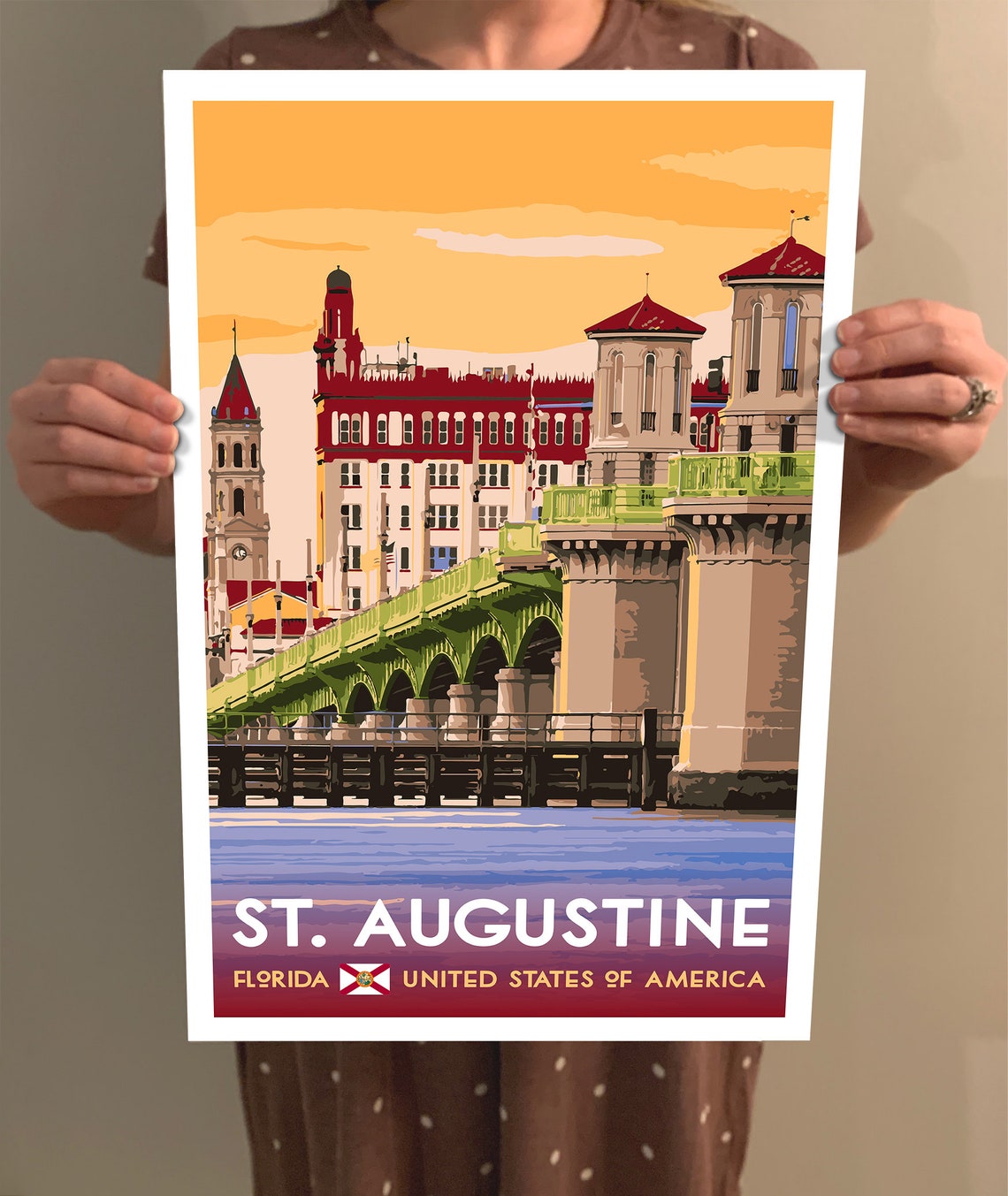 St. Augustine Florida Bridge of Lions Sunset Vintage Travel Poster - Image 2