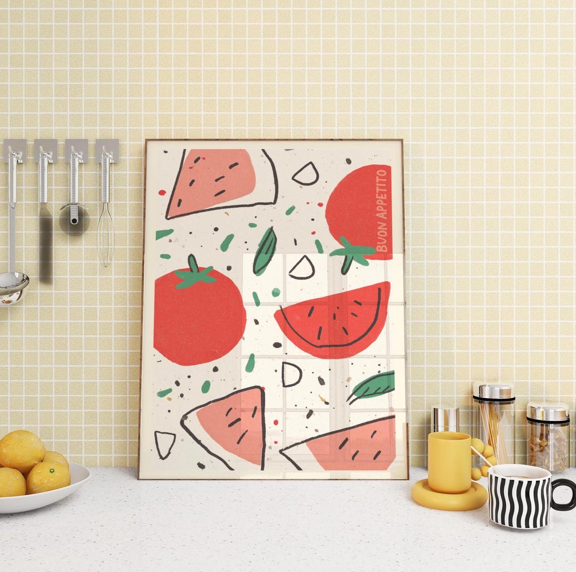 Tomato and Watermelon Buon Appetito Italian Food Art Kitchen Print