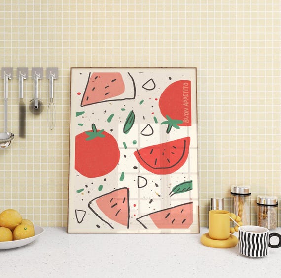 Italian Food Art Print Tomato Watermelon Kitchen Wall Decor