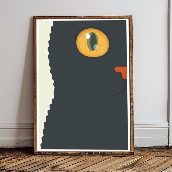 Minimalist Black Cat Close Up With Big Yellow Eye Graphic Poster