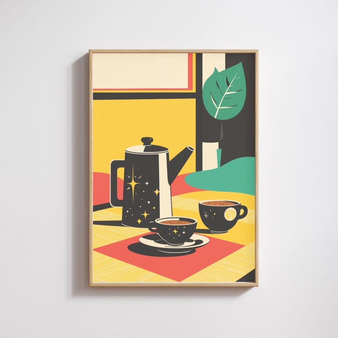 Retro Coffee Pot Poster, 1950s Kitchen Illustration