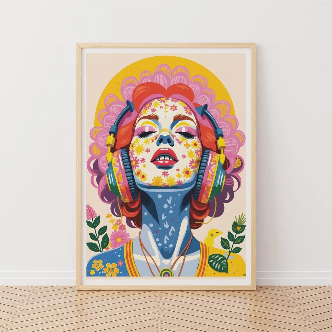 Funky Girl With Headphones Art Print Dj Pop Poster