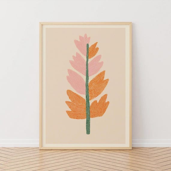 Abstract Tree Line Art Print Pastel Orange Modern Nature Poster