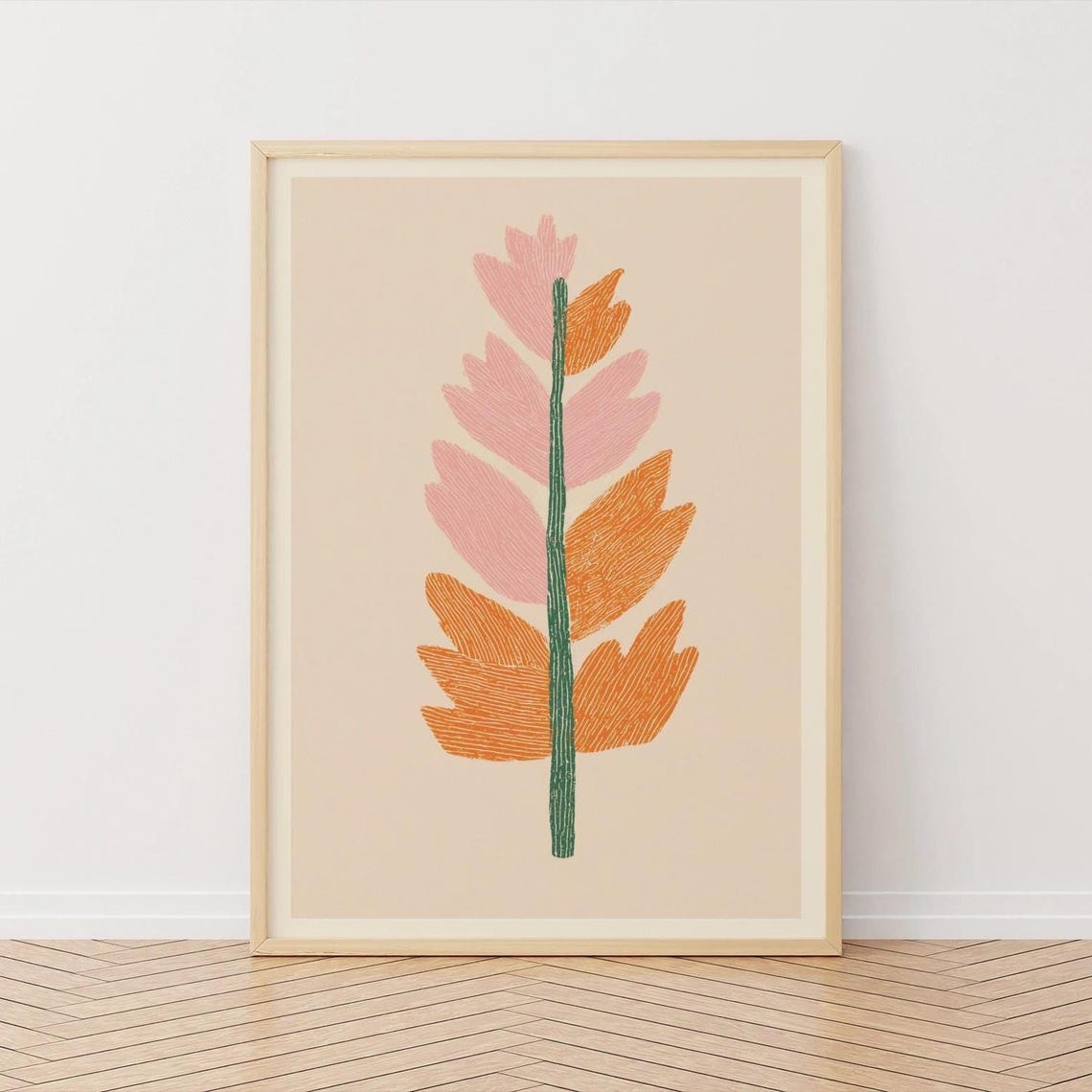 Abstract Fern Line Art Pastel Orange Botanical Modern Poster