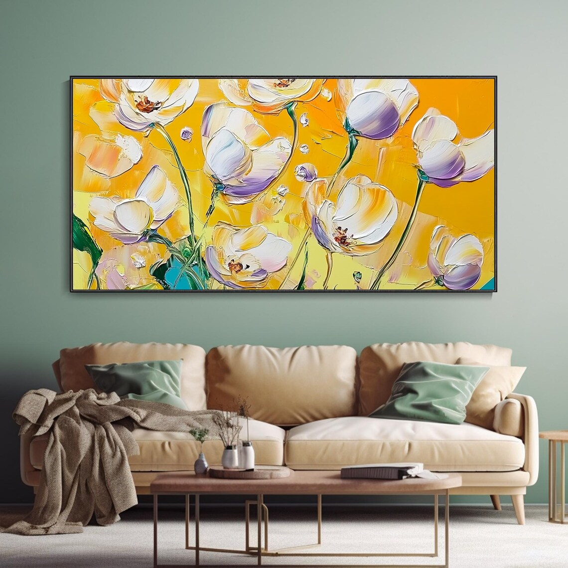 White Tulips On Golden Yellow Background Floral Wall Art Poster - Image 3
