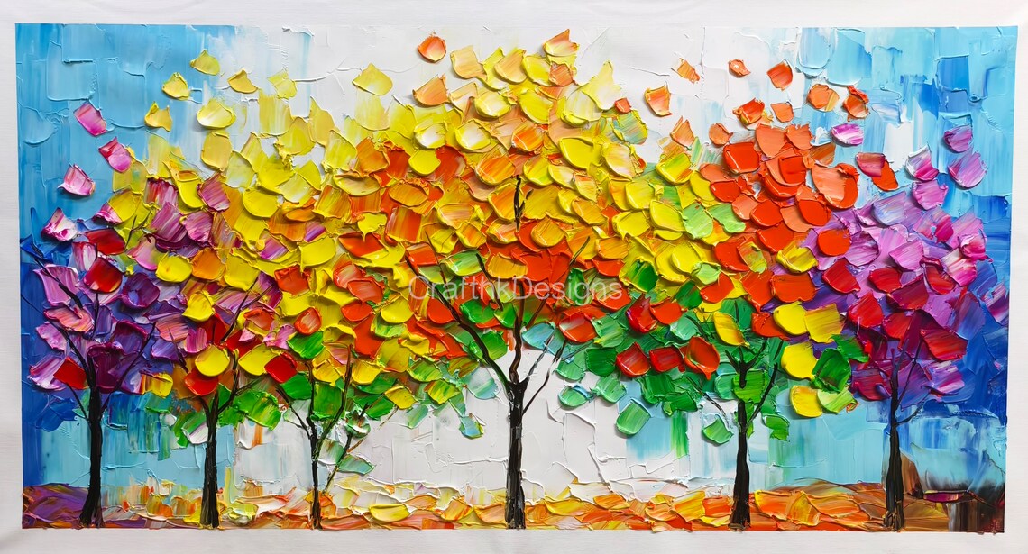 Custom Autumn Forest Falling Leaves Oil Painting Art Print - Image 4