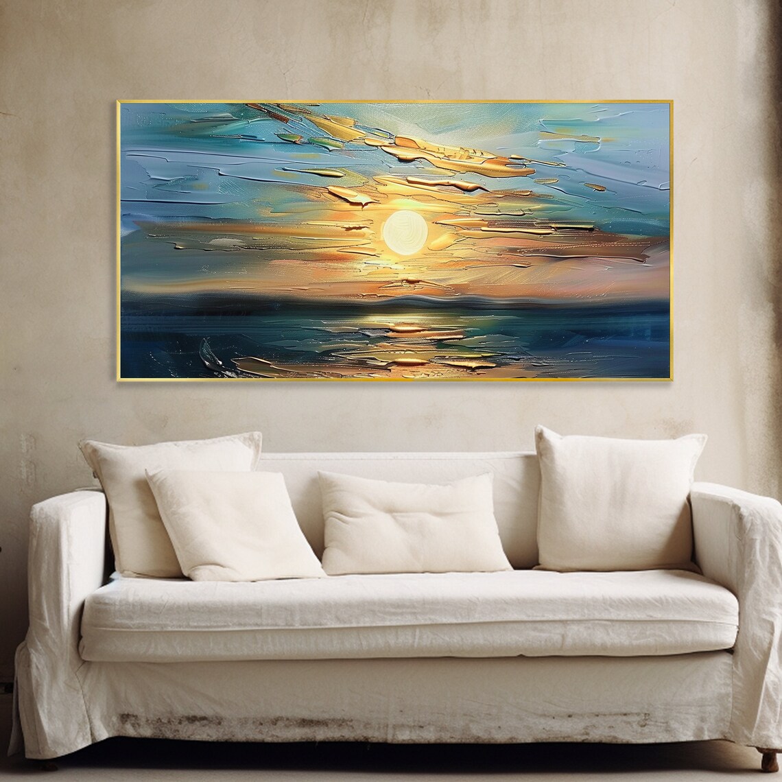 Golden Dusk Seascape, Oil-Painting-Style Art Print - Image 2