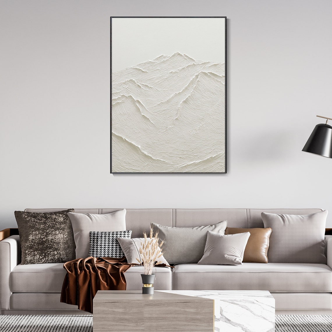 Minimalist White Mountain Peaks 3D Texture Calm Landscape Wall Art - Image 3