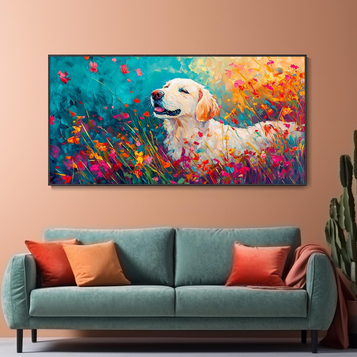 Golden Retriever In Wildflower Field Dog Portrait Art Poster - Image 2