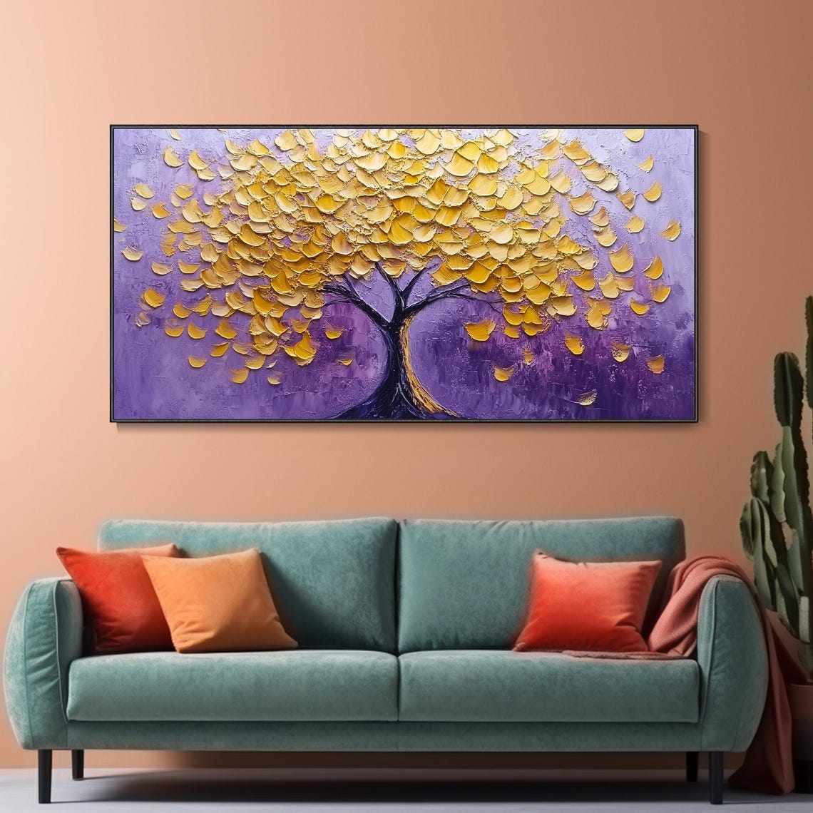 Golden Tree On Purple Background Textured Botanical Art Poster - Image 2