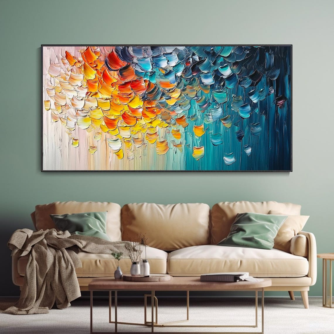 Abstract Floral Petals Ombre Blue Orange Textured Art Poster - Image 3