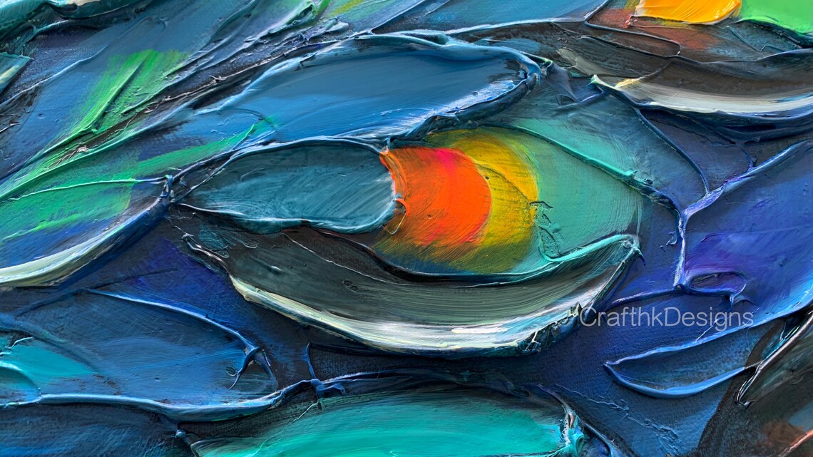 Peacock Textured Modern Oil Painting Art Print - Image 4